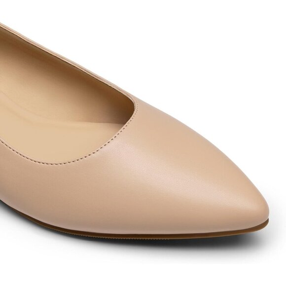 🆕Women Sling back Heel Pointed Closed Toe Low Block Pump Nude Faux Leather Part - Picture 3 of 7